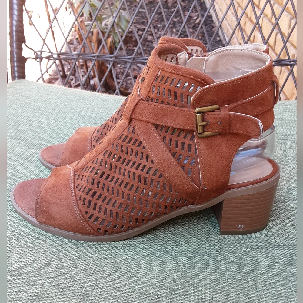 Diba London Faux Suede Laser Cut Open Toe Heel Bootie.